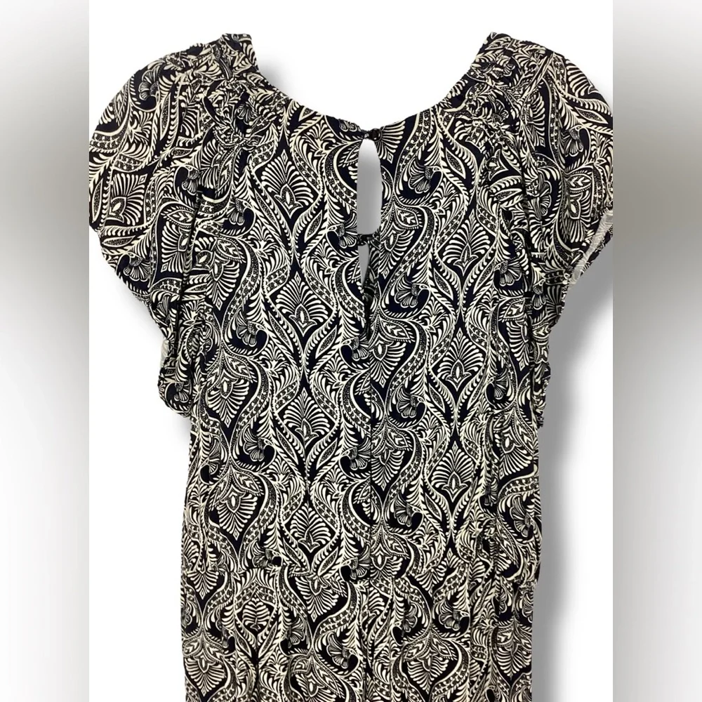 Anthropologie Zadie Black Printed button Jumpsuit Flutter sleeve Pockets - Picture 3 of 12